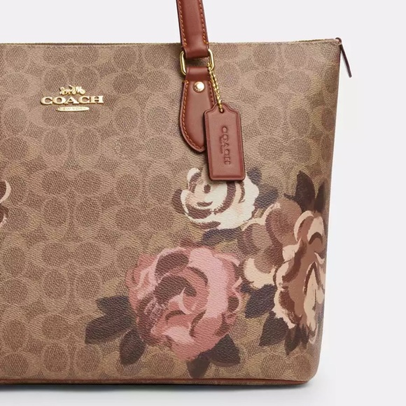 NWT COACH Gallery Tote Bag In Signature Canvas With Rose Print - Picture 4 of 7